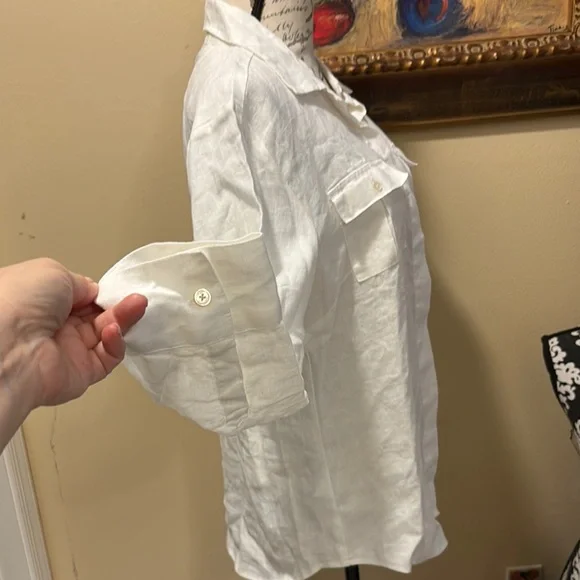 Tommy Bahama linen White Long Sleeve Button Down Double pockets Shirt - Picture 3 of 11